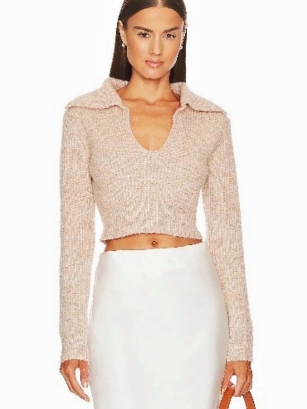 Carly Deep V Sweater in Blush Nude (Size S)